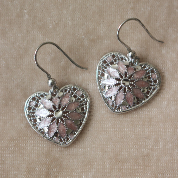 Silver filigree on sale heart earrings